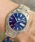 Vintage Seiko 5 Automatic Watch 34mm All Stainless Steel Blue Dial 7s26