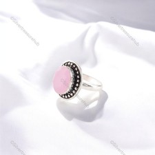 Rose Chalcedony Stone 925 Silver Engagement Band Promise Mother Statement Ring