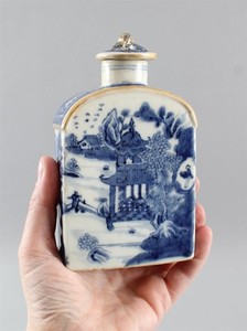 Antique 18thC Blue & White Chinese Export Porcelain Painted Tea Caddy NO RESERVE