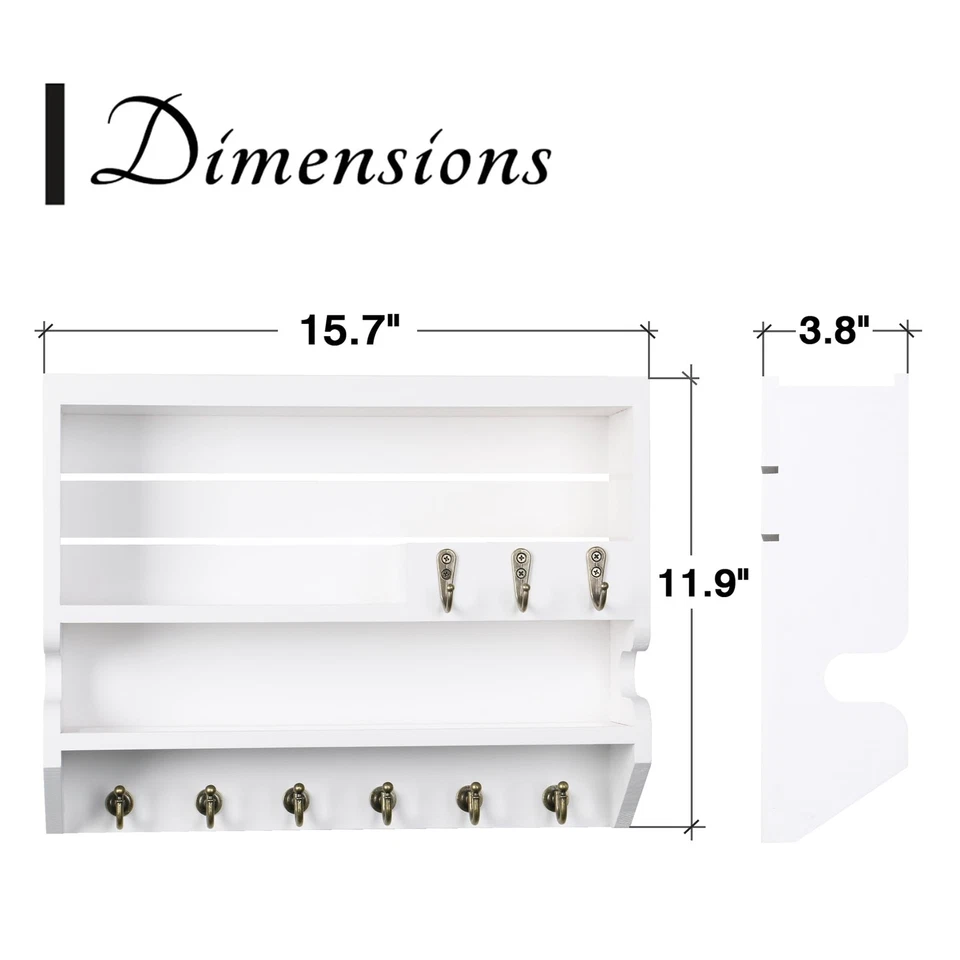 Key Holder for Wall, Mail Organizer with Key Hooks, Keys Holder on Wall, White - Image 3 of 4