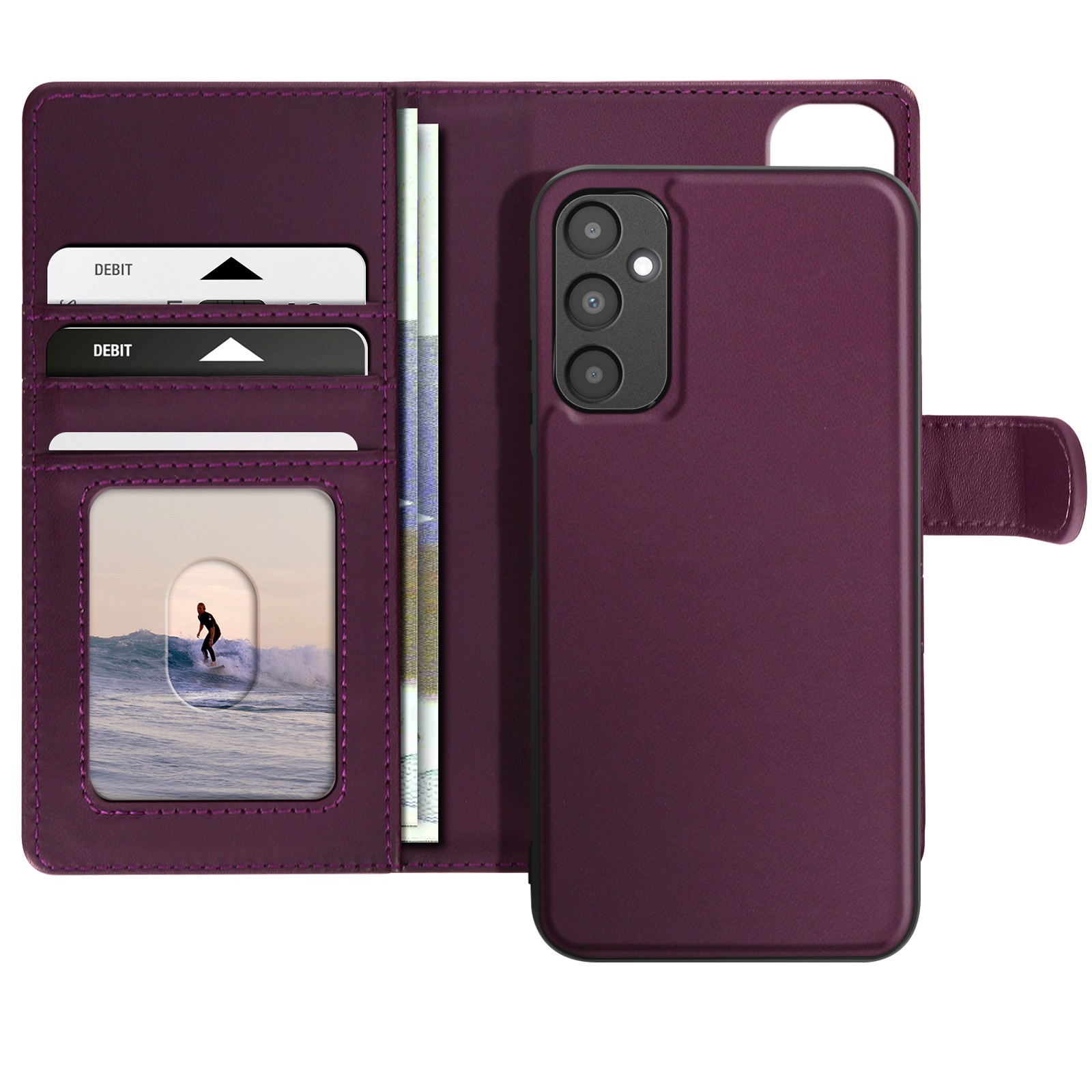 Housse Galaxy A05s violette avec rabat pour les déplacements