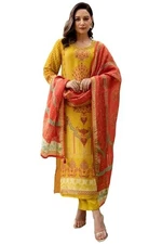 GoSriKi Women's Rayon Viscose Straight Printed Kurta with Pant & Dupatta