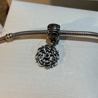 PANDORA RETIRED SS 925 ALE Dogwood Flower BLACK CZ 790812CZK Bead Clip Charm