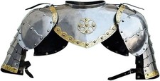Medieval Knight Armor Pauldrons and Gorget Set, Steel with Brass Accents, LARP