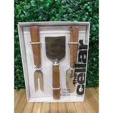New Macy’s The Cellar Cheese Knife Set Of 3 Rustic Natural Wood Stainless Steel