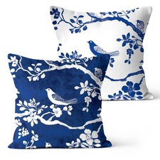 Navy Chinoiserie Blue Porcelain Pillow Covers Set of 2 - 18x18 Inch Floral Bi...