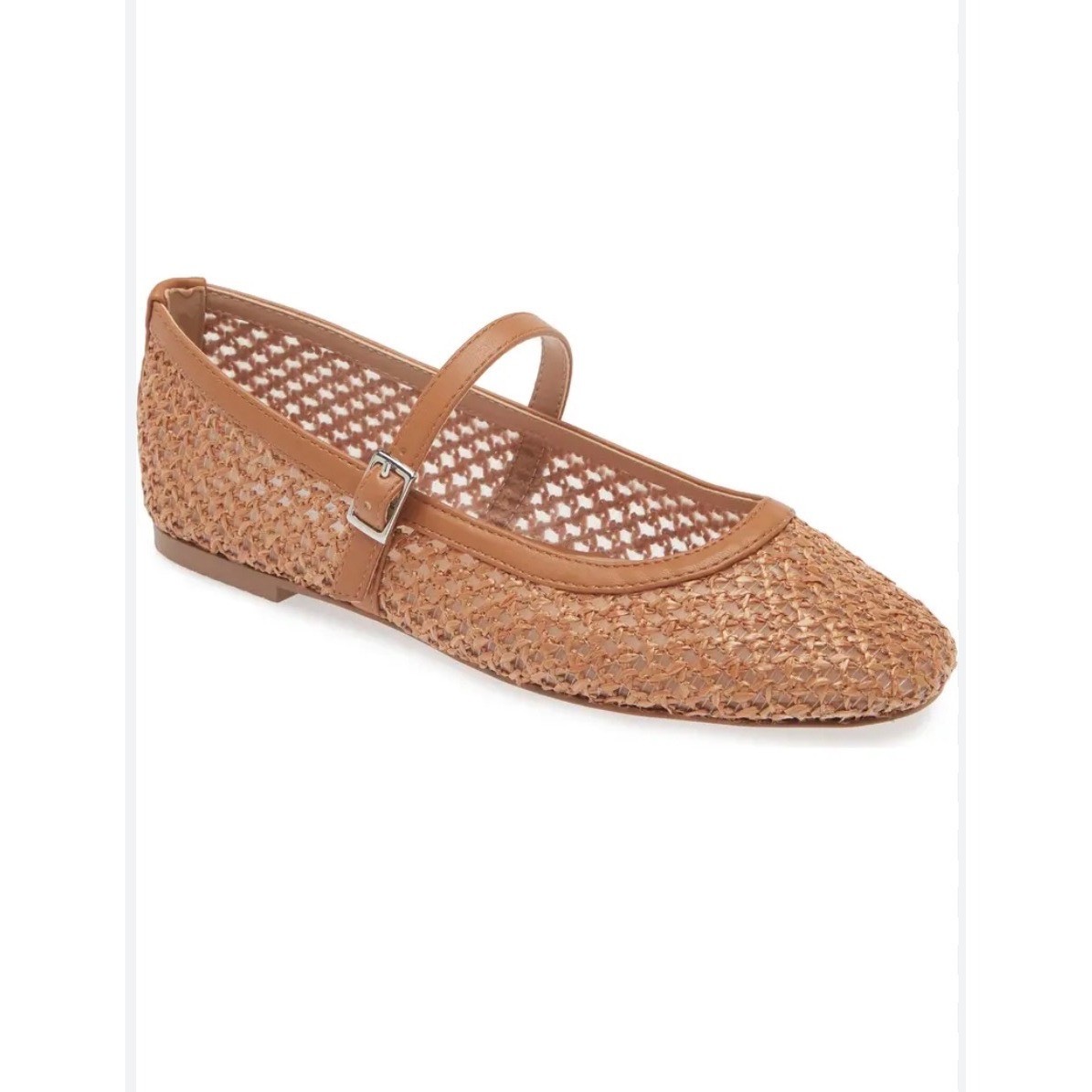Steve Madden Tan Mesh Mary Jane Flats Buckle Strap Caring CARIN01S1 Womens 10M