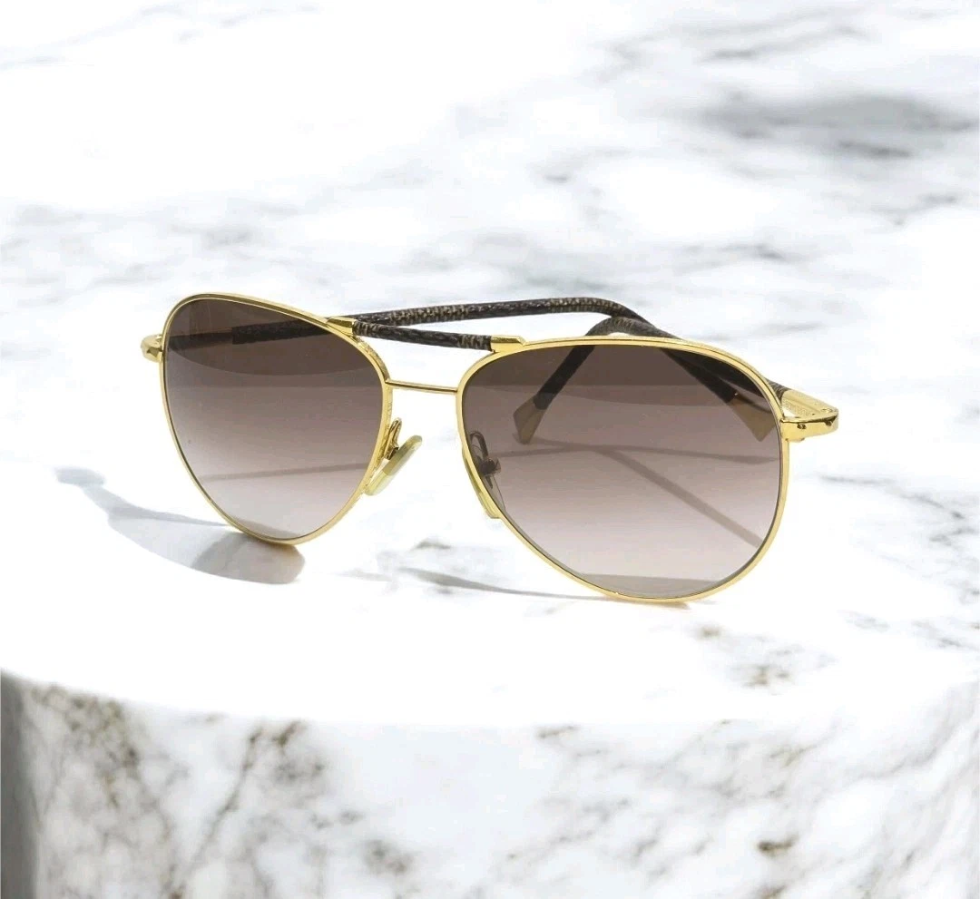 LOUIS VUITTON Conspiracy Pilot Damier Canvas Sunglasses Gold
