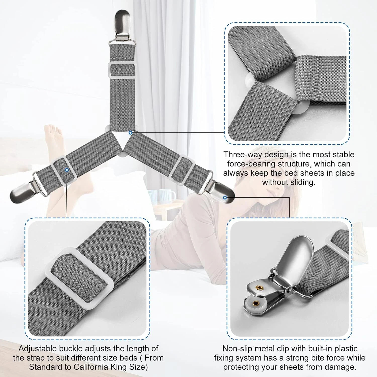 Bed Sheet Straps Upgrade Fitted Bed Sheet Holders for Corners Non Slip Sheet