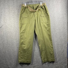 Vintage Boy Scouts Pants Mens 30x30  Belt Elastic Waist Made USA Canvas Green