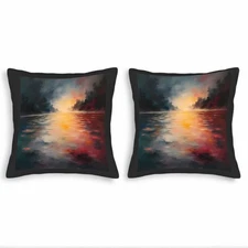 Serene Sunset Landscape Throw Pillow Covers - Set of 2 18x18in Cushion Cases 