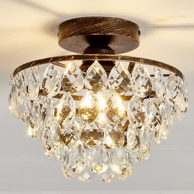 Crystal Chandelier,Modern Semi Flush Mount Small Ceiling Light Oil Rubbed Bro...