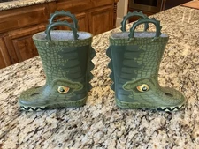 Mambers Mark Dinosaur Rain Boots For Boys Or Girls Size Kids 7/8 3-D Eyes