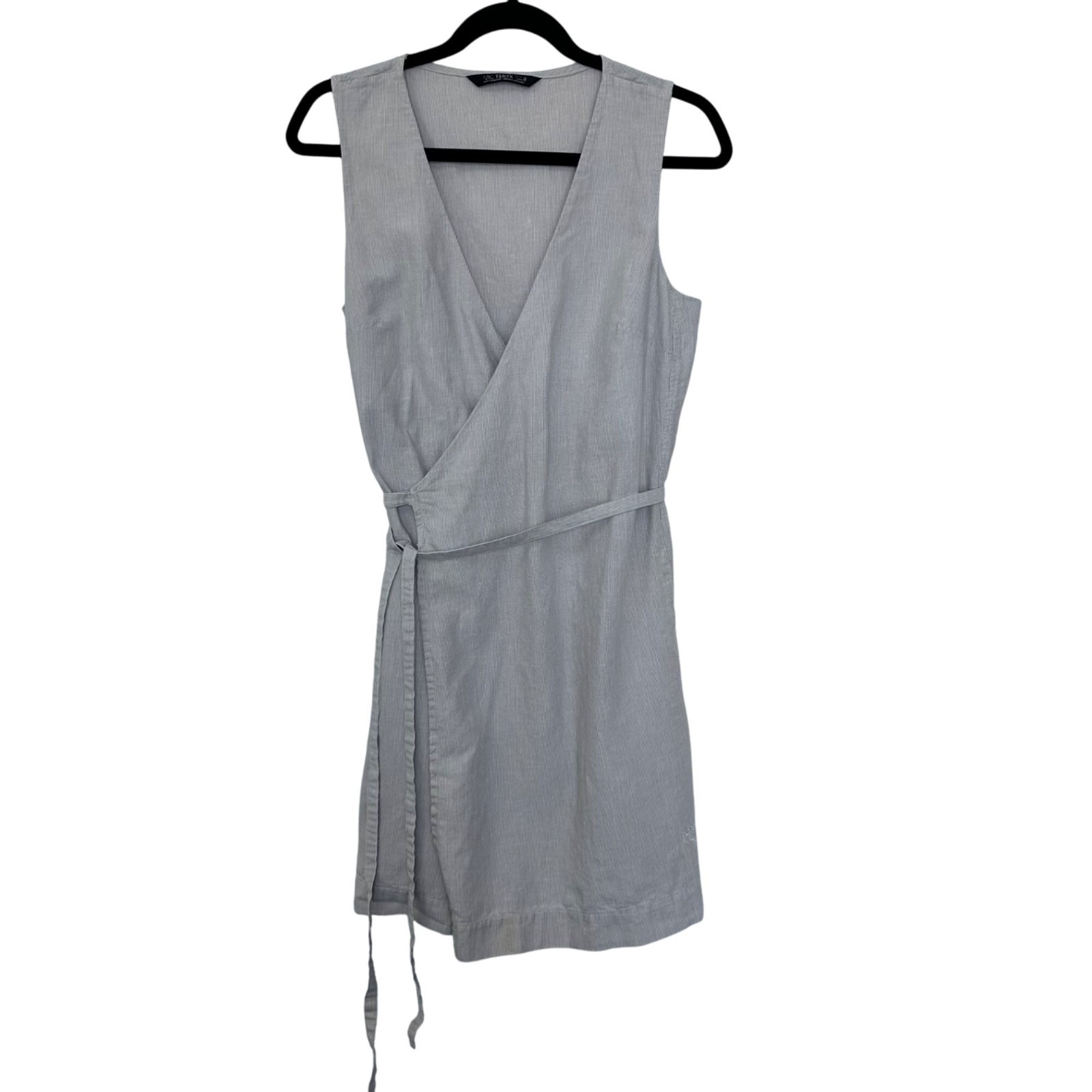 Arc'teryx abito donna avvolgente cotone lino taglia 8 beige a righe senza maniche corto