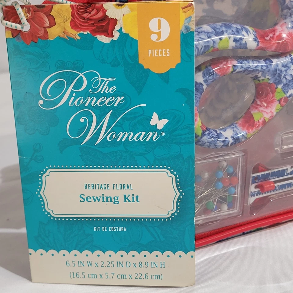 Kit de costura floral Heritage de 9 piezas Pioneer Woman estuche de transporte tijeras agujas NUEVO Foto 2 de 4