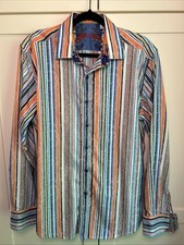 Robert Graham Men s Dress Shirt Long Sleeve Large Multi Color Stripe