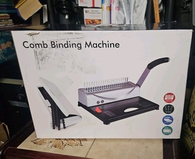 450 Blatt Kammbindemaschine schwarz und silber verpackt, Maschine und Ziehgriff