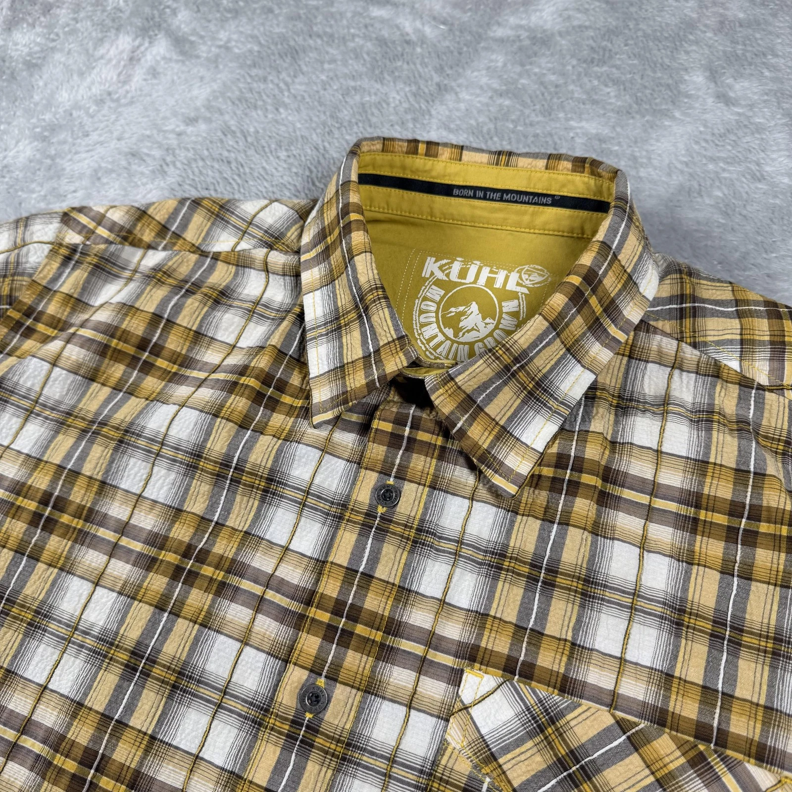 Kuhl Shirt Mens Large Yellow Plaid Performance Outdoor Hiking Travel Trail