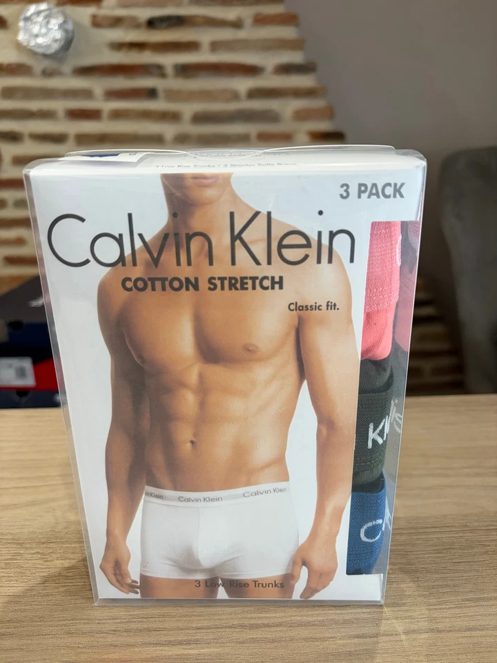 Calvin Klein - Lot de 3 boxers Low Rise Trunks Rose Noir Bleu - Taille L - Photo 1/4