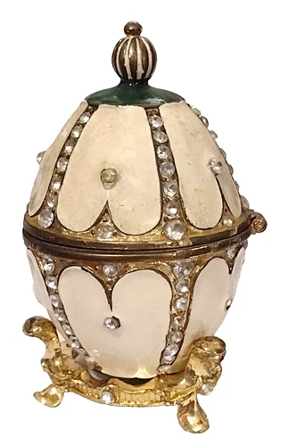 Limoges France Egg Shaped Trinket Box Pill Box on Stand Hand Paint Rhinestone