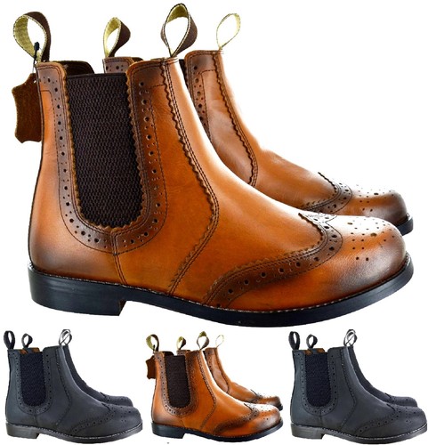 MENS CHELSEA TAN BROGUE LEATHER DEALER SOLE ANKLE SLIP ON NEW BOOTS SHOES SIZE
