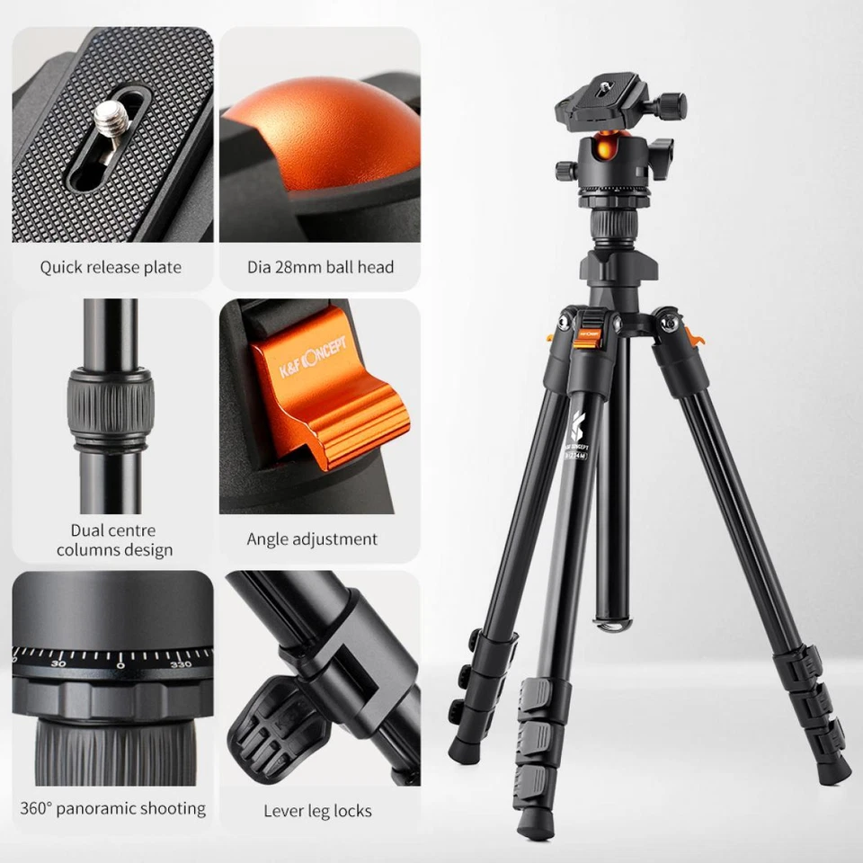 K&F CONCEPT 63'' Camera Tripod 360° Ball Head for DSLR Sony Nikon K234A0+BH-28L - Image 2 of 4
