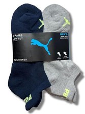 PUMA SOCKS MEN'S - LOW CUT - EDGE 243 - BLUE LIME - LARGE 10-13 PACK 6 XX