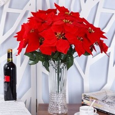 Artificial Flower Big Red Flowers Head Bouquet Red Poinsettia Bushes Ornaments