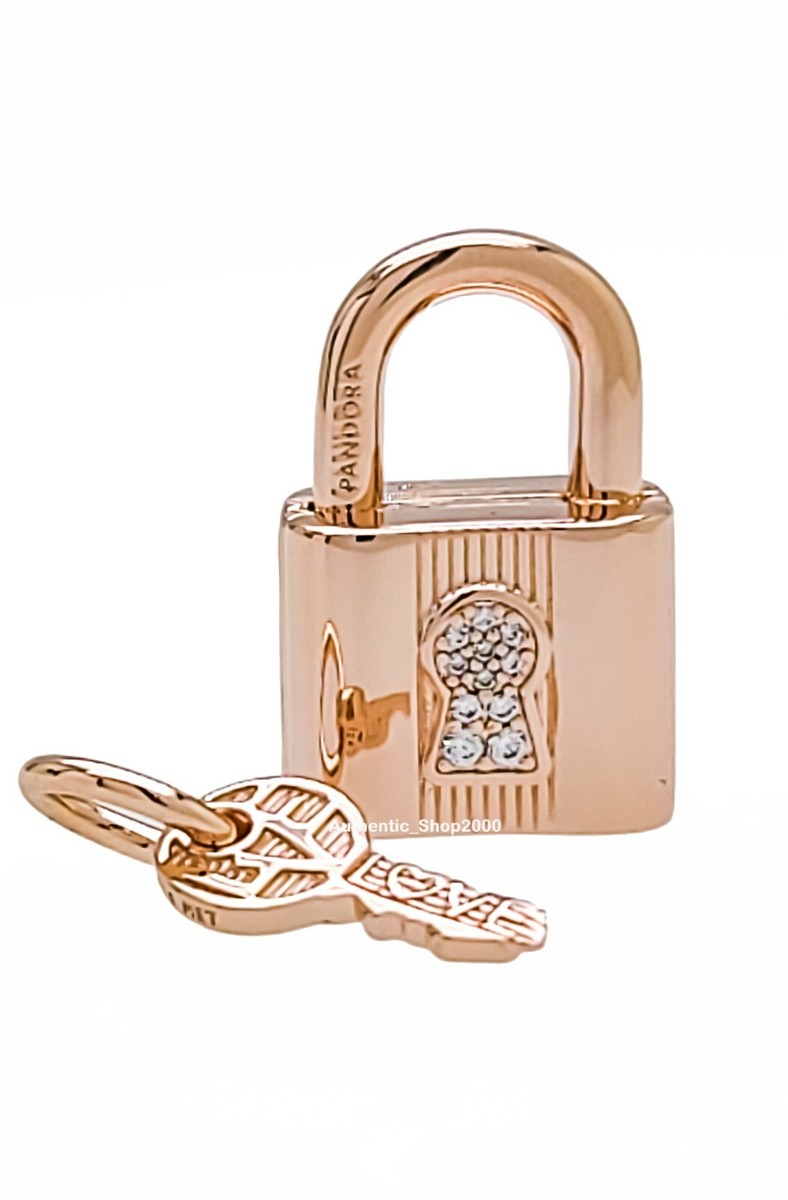 New 100% Authentic PANDORA 14k Rose Gold Padlock & Key Dangle