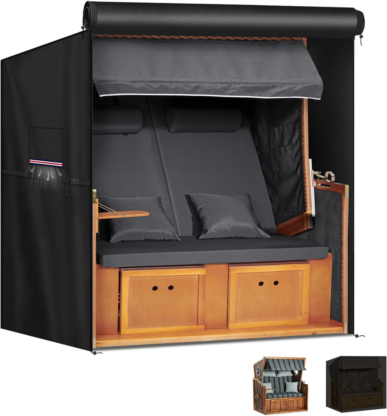 Beach Chair Protective Cover Windproof Roofed Wicker 155x95x165/145cm 420D