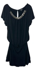 Bebe VTG USA Rhinestone Beaded Black Flutter Sleeve Party Dress Size M