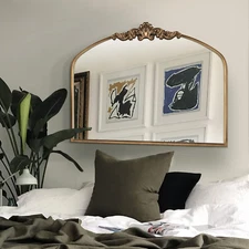 Arched Mirror,Gold Traditional Vintage Ornate Baroque Mirror,Antique Brass Mirro