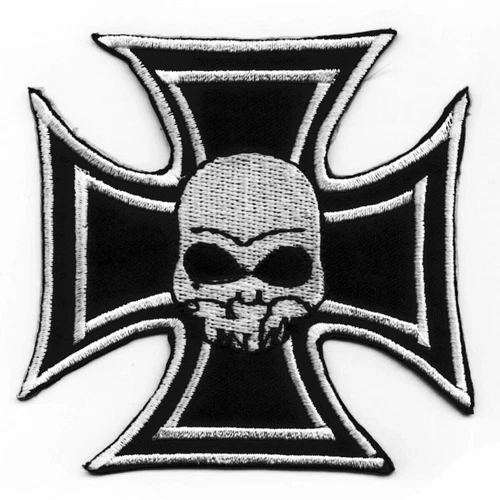 Eisernes Kreuz Totenkopf in weiß gestickter Aufnäher aufbügeln oder annähen