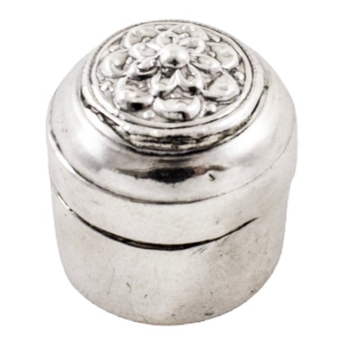 Antigüedad Medio Oriental Plata Redondo Pastillas Caja Anillo Con Loto Flor Tapa - Bild 6 von 12