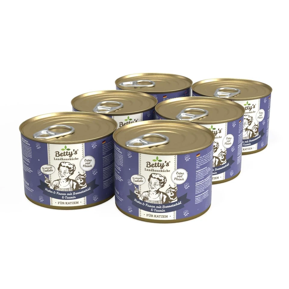 Betty`s Landhausküche Katze Huhn & Fasan mit Borretschöl 6 x 200g (14,58€/1kg)