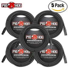 5-PACK Pig Hog 20FT Microphone Cable XLR 8mm Tour Grade PHM20 Black