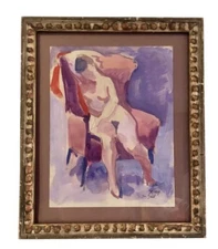 VNT Expressionist Original Watercolor Painting Signed Xavier De Callatay, Framed