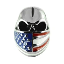 Men's American Flag Bandanna Skull Stainless Steel Ring Sizes 8 - 16 / 125