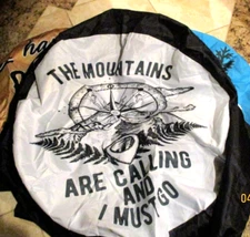 Spare Tire Fire Pit Rain Barrel Cover MOUNTAINS ARE CALLING AND I MUST GO 32"