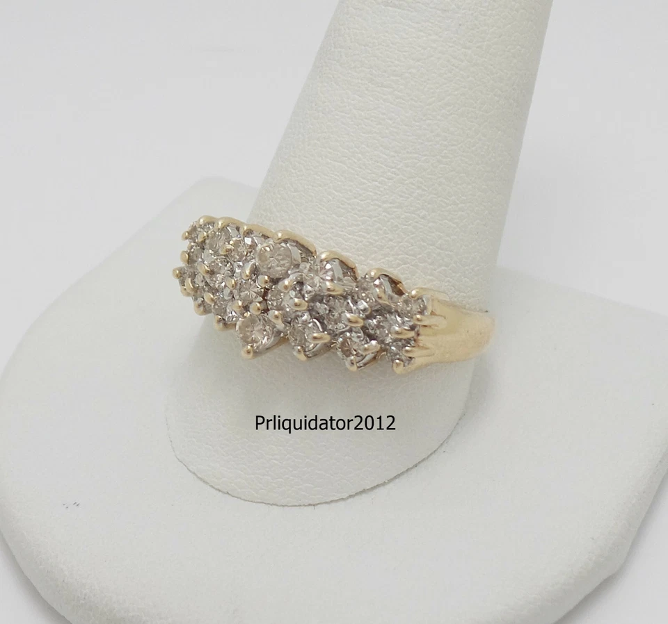 复古 1 克拉天然钻石镶嵌鸡尾酒结婚戒指 10K 黄金 — 第 3/4 张图片