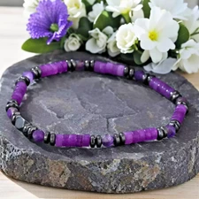 Amethyst Hematite Crystal Gemstone Beaded Stretch Bracelet Healing Energy Gifts