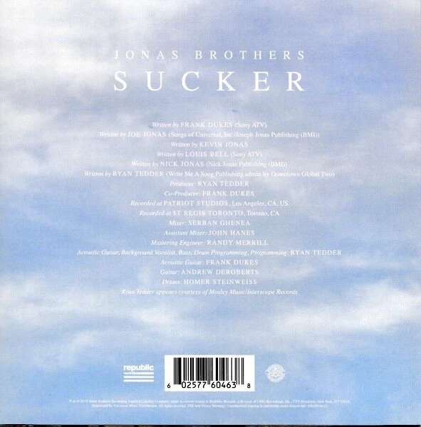 JONAS BROTHERS Sucker 7" on CLEAR VINYL New SEALED - Image 2 of 2
