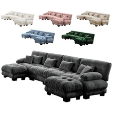 2-4 Seat Chenille Cloud Couch Sofa Set Lumbar Pillow w/O Ottoman Living Room