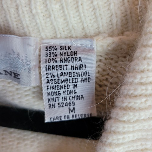 Vintage 80's Sweater M Vanilla Angora Silk Scalloped Beaded Bow Shawl Collar - Picture 11 of 12