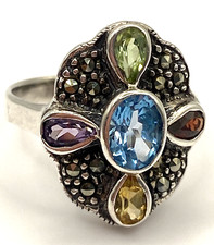 Sterling Silver / 925 Blue Topaz Peridot Garnet Citrine Amethyst Ring Size 8