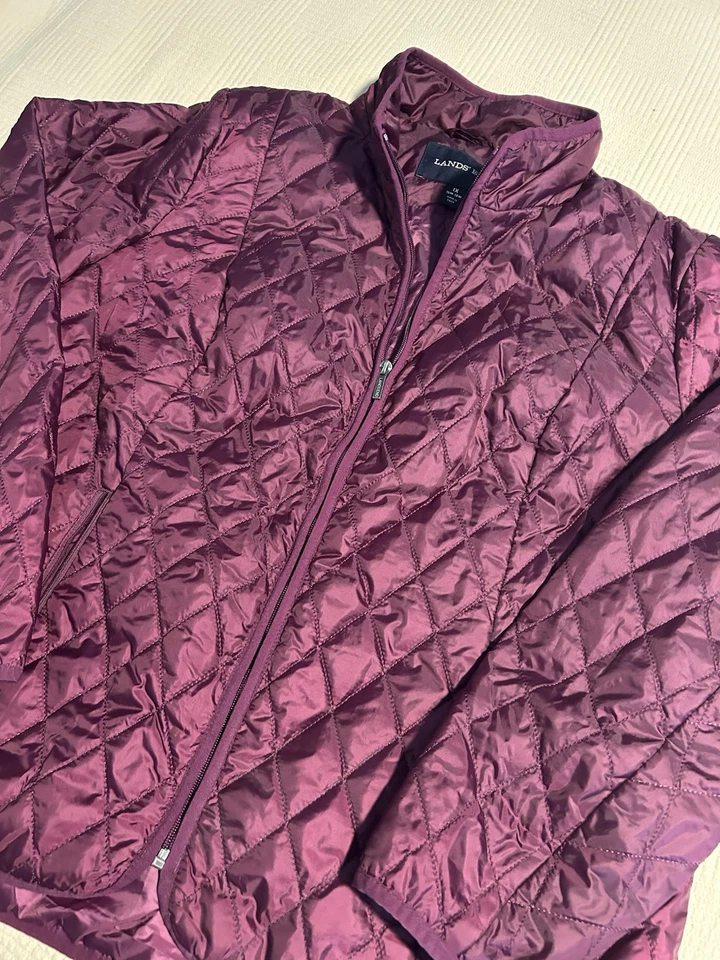 Chaqueta acolchada Lands End Primaloft para mujer 1X granate púrpura ligera empaquetable Foto 4 de 4
