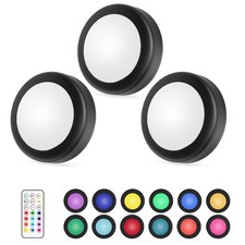 LED Puck Lights with Remote Control, AA Battery Operated, 12 Color Closet Und...