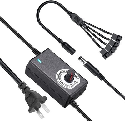 36W 12V PC Fan Power Supply,4 Cooling Fan Speed Controller,100-240vAC to 3-12...