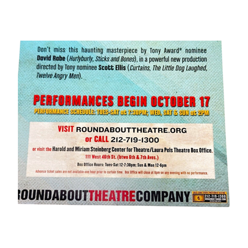Streamer Roundabout Theater David Rabe Vietnam Play Flyer Ad NYC USA 2008 - Bild 4 von 5