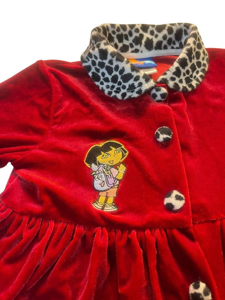 Nick Jr Dora The Employer Y2K Red Velour Dress With Faux Fur 4T - Image 2 of 4